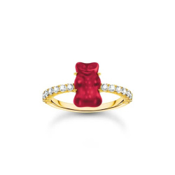 Thomas Sabo x HARIBO Ring mit rotem Mini-Goldbären und Steinen vergoldet